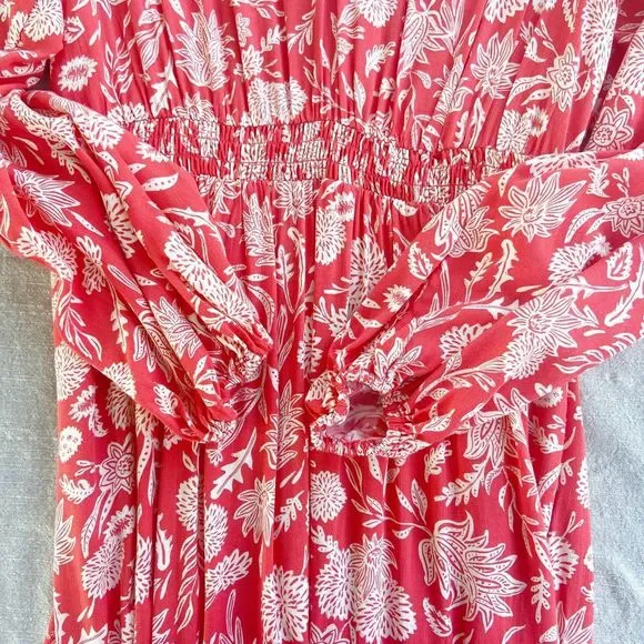 Universal Thread Women’s Red/White Floral V-Neck Long Sleeve Ruffled dress, XS - Picture 3 of 5